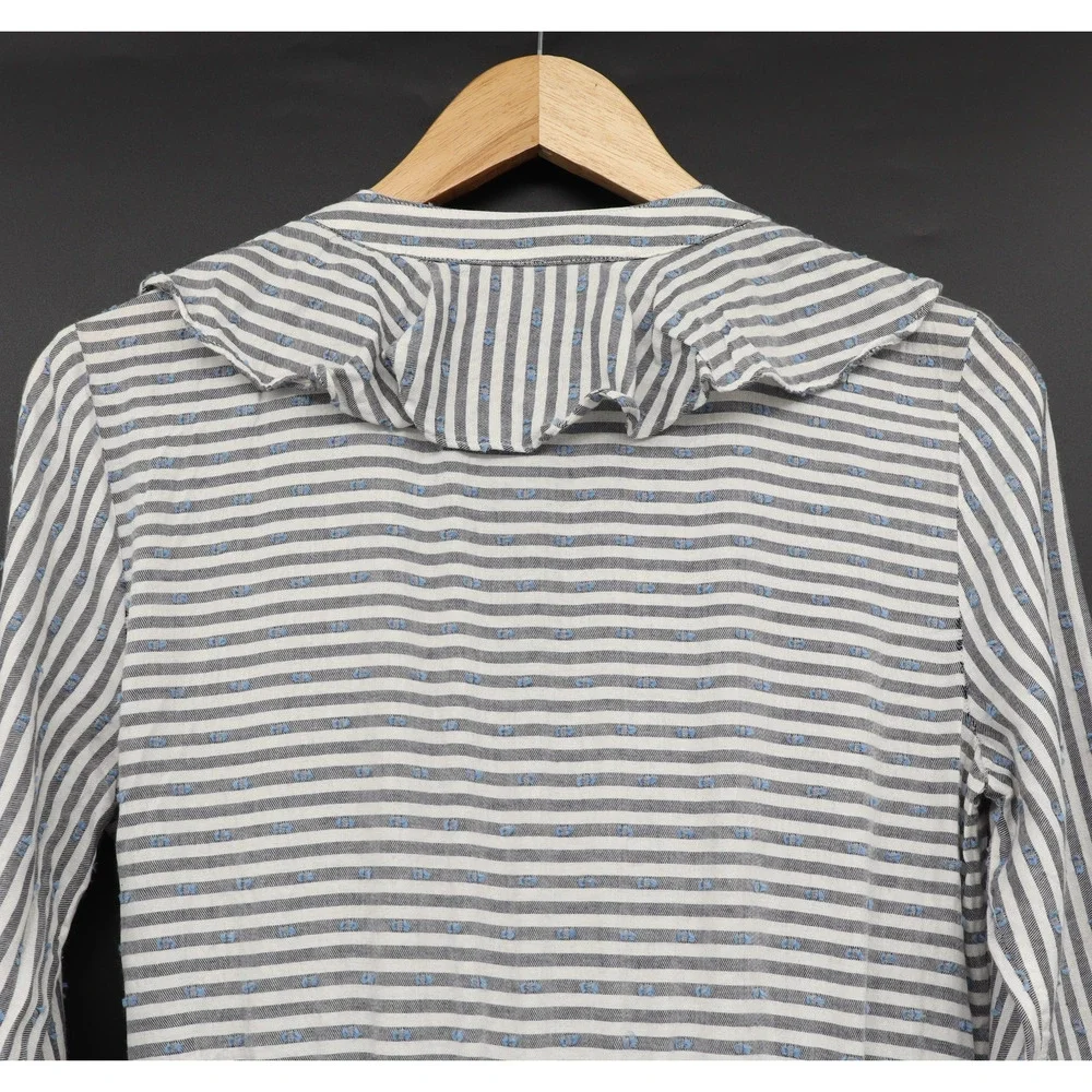 Striped Blue Swiss Dot Long Sleeve Dress Sz 6 - Picture 6 of 10